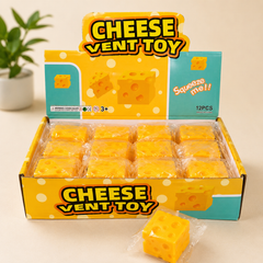 Wholesale Cheese Squishy Toy – 12 Piece Display Box | Sensory Fidget Stress Relief Squeeze Toy