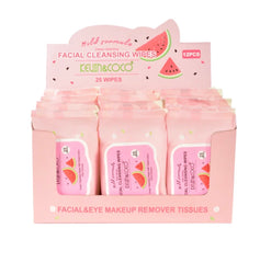 Watermelon Facial Cleansing Wipes | Gentle Makeup Remover & Hydrating Face Wipes – 25 Count
