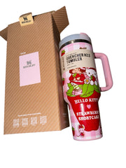 Cute Strawberry Cartoon 40oz Tumbler Cup – Insulated Travel Mug with Handle & Straw