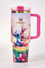 Stitch & Angel 40oz Stanley Style Tumbler with Handle & Straw | Insulated Stainless Steel Travel Cup Gift Set