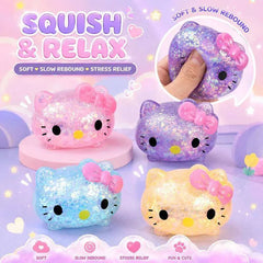 12-Piece Glitter Cat Head Sugar-Style Squishy Box – NeeDoh-Style Sensory Squeeze Toys | Jelly Glitter Fidget Toys