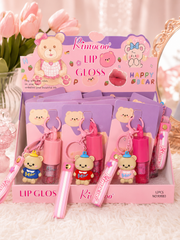 12 Piece Bear Keychain Lip Gloss Set – Cute Moisturizing Lip Gloss with Bear Charm & Wrist Strap | Wholesale Lip Gloss Display for Boutiques