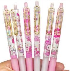6 Piece Cute Cartoon Cat Ballpoint Pen Set – 0.5mm Black Ink Gel Pens | Kawaii School & Office Stationery Wholesale Displa
