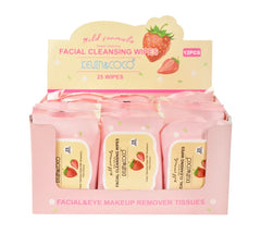 Strawberry Facial Cleansing Wipes | Gentle Makeup Remover & Hydrating Face Wipes – 25 Count