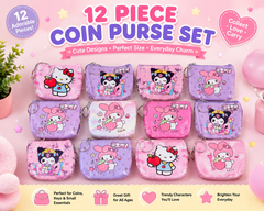 12 Piece Cute Character Coin Purse Set – Wholesale Mini Zipper Wallets | Assorted Kawaii Coin Pouches Bulk