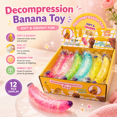Wholesale Banana Squishy Toy – 12 Piece Display Box | Sensory Fidget Stress Relief Squeeze Toy