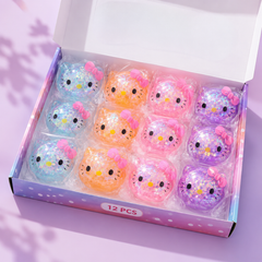 12-Piece Glitter Cat Head Sugar-Style Squishy Box – NeeDoh-Style Sensory Squeeze Toys | Jelly Glitter Fidget Toys
