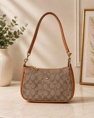 Brown Signature Shoulder Bag | Designer Inspired Mini Purse | Classic Monogram Handbag | Everyday Fashion Shoulder Bag | Gift for Her