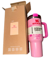Pink 40oz Insulated Tumbler with Handle – Cute Aesthetic Travel Cup with Straw
