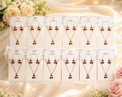 12 PCS Cherry Necklace & Earring Set – Wholesale Gold & Silver Jewelry Gift Set for Boutiques
