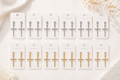 12 PCS Cross Rhinestone Drop Earrings Set – Wholesale Gold & Silver Christian Fashion Jewelry