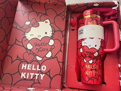 Hello Kitty Inspired 40oz Quencher Tumbler Gift Set – Cute Valentine Hearts Cup with Straw & Accessories