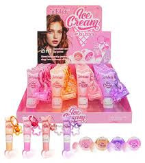 Kawaii Ice Cream Lip Gloss Keychain Set – Cute Moisturizing Lip Gloss Tubes with Charm Accessories | 24 Piece Display Case