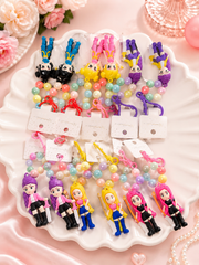 Cute Girl Character Beaded Keychains – Colorful Bubble Charm Keychain (Dozen Pack Available)