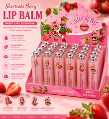 24PCS Shortcake Berry Lip Balm Set – Strawberry Moisturizing Lip Balm Collection | Cute Glossy Balm Display
