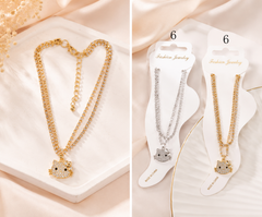 Kawaii Crystal Cat Pendant Necklace – Rhinestone Layered Gold & Silver Chain Necklace for Women