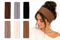 Boho Wide Knit Headbands for Women – Soft Neutral Stretch Hair Bands Set 12 pieces