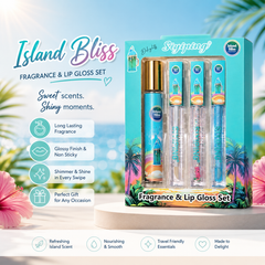 Island Bliss Fragrance & Lip Gloss Gift Set – 4 Piece Perfume & Gloss Set | Shimmer Lip Gloss Beauty Gift