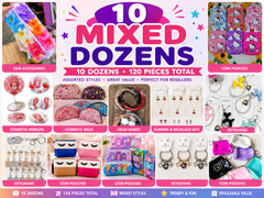 10 Mixed Dozen Wholesale Bundle (120 Pieces) – Random Assorted Coin Purses, Hair Clips, Keychains, Mirrors, Headbands & More