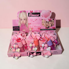12 Piece Heart Charm Hydrating Lip Gloss Set – Wholesale Glitter Lip Gloss Keychain Collection | Moisturizing Cute Pink Lip Gloss Bulk